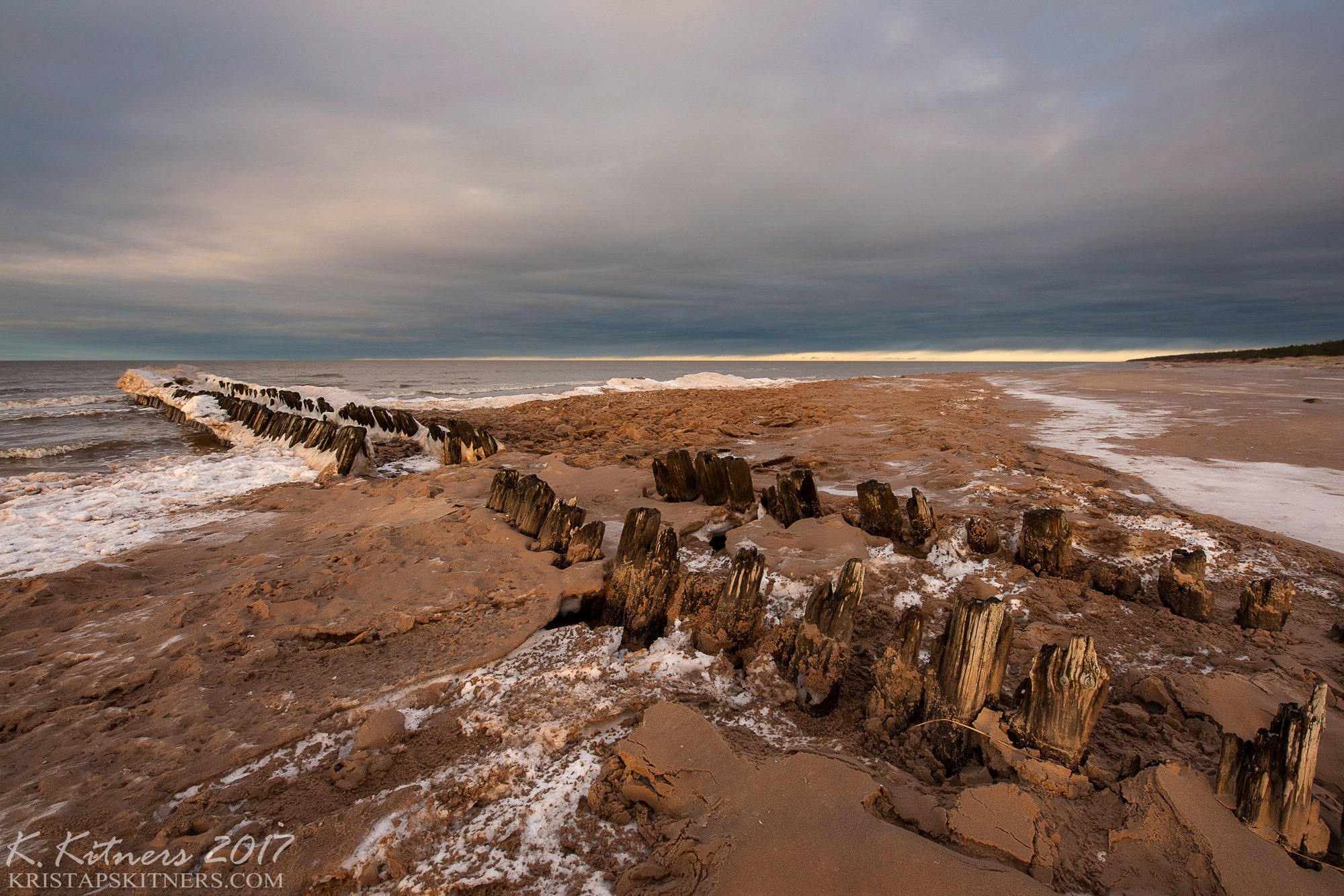 sea seascape ice snow winter sky clouds pier evening latvia, Kristaps Kitners