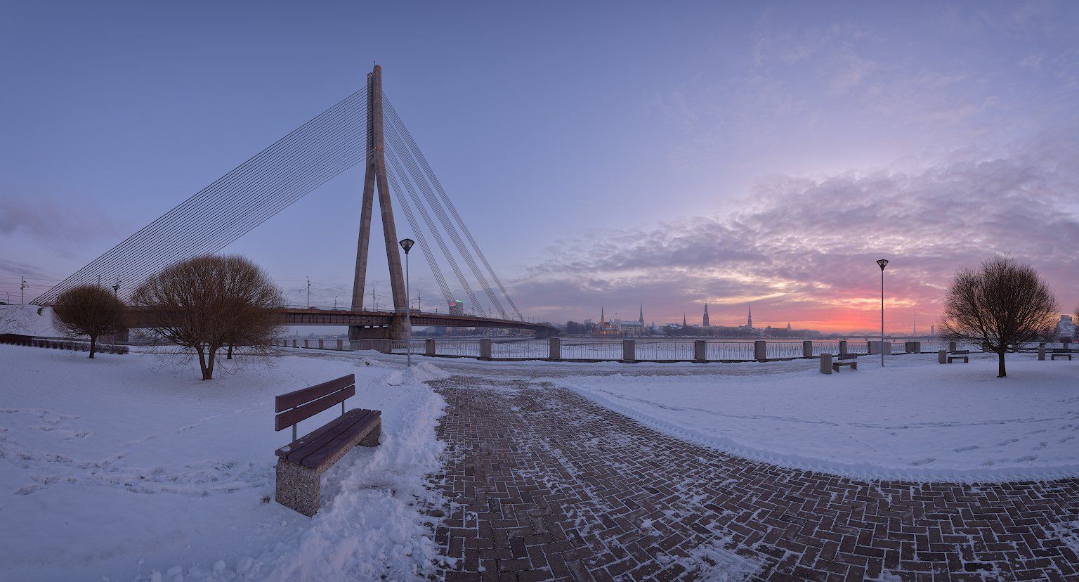 панорама рига латвия город зима рассвет мороз, Алексей Мельситов