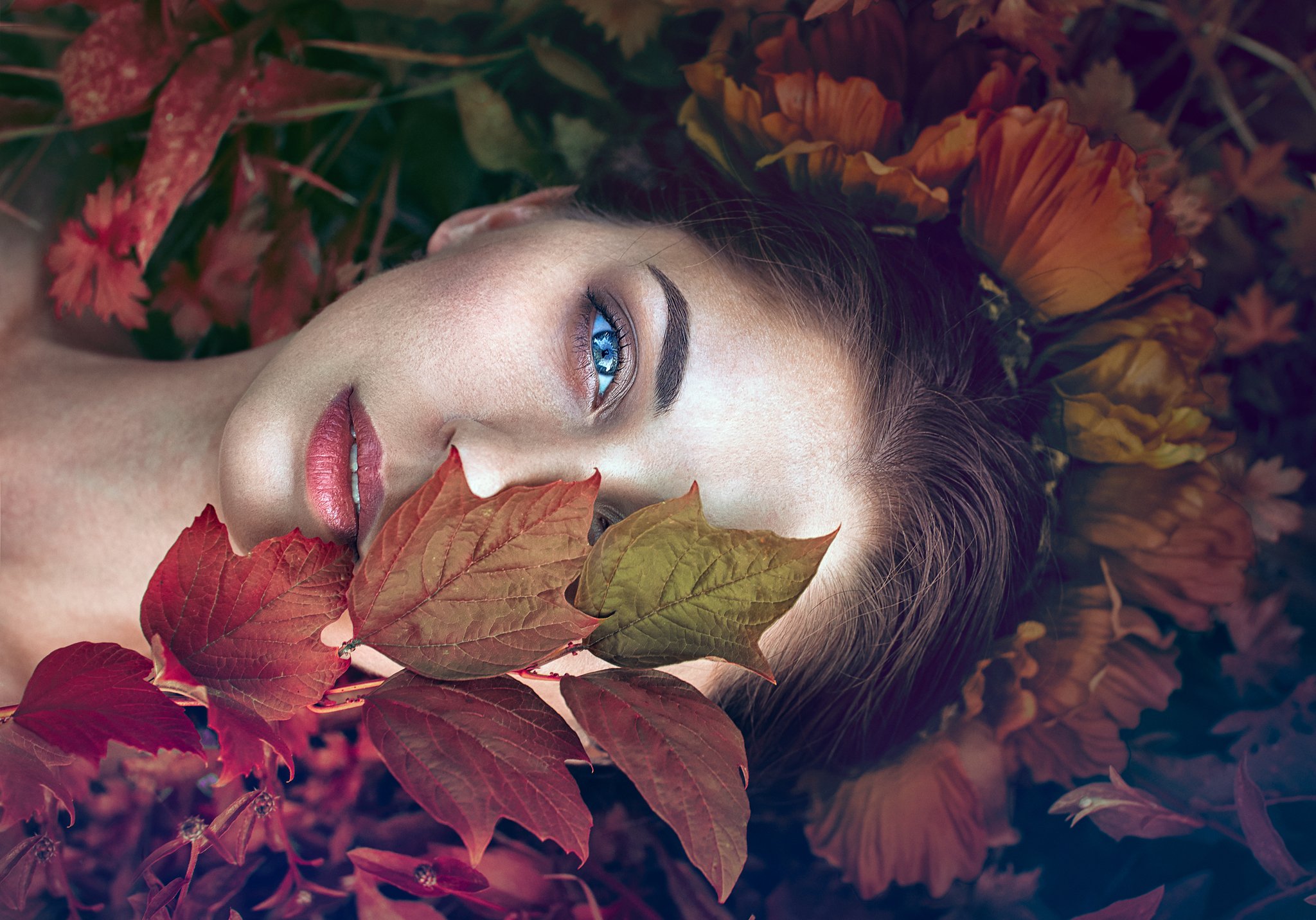 blue eyes, portrait, autumn, Monica Lazar