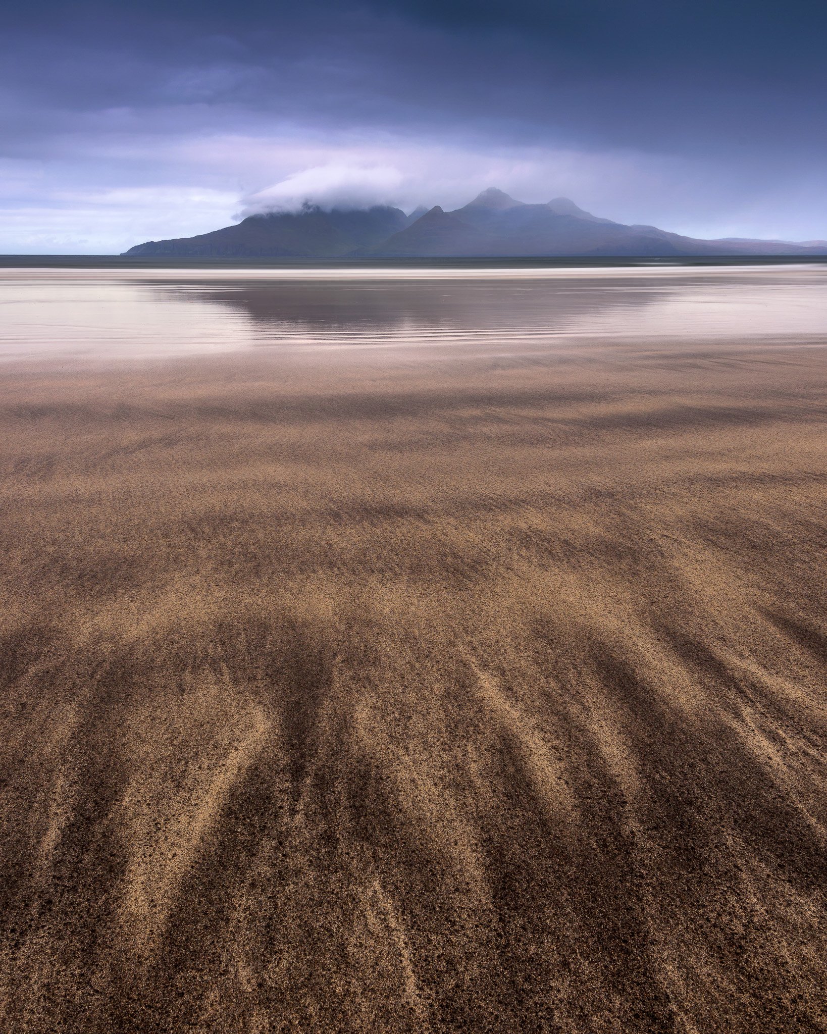 bay, beach, beautiful, blue, clouds, coast, coastal, eigg, europe, golden, highlands, island, isle, kingdom, landscape, lochaber, mountain, nature, ocean, overcast, patterns, peninsula, puddles, rain, rainy, reflections, rhum, rum, sand, sandy, scenic, sc, Andrey Omelyanchuk