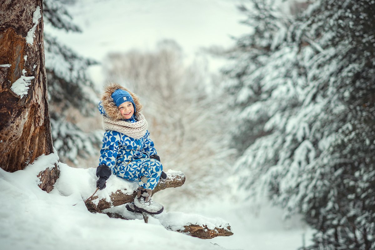 зима лес дети мальчик детсво снег счатье радость улыбка, Енгалычева Антонина