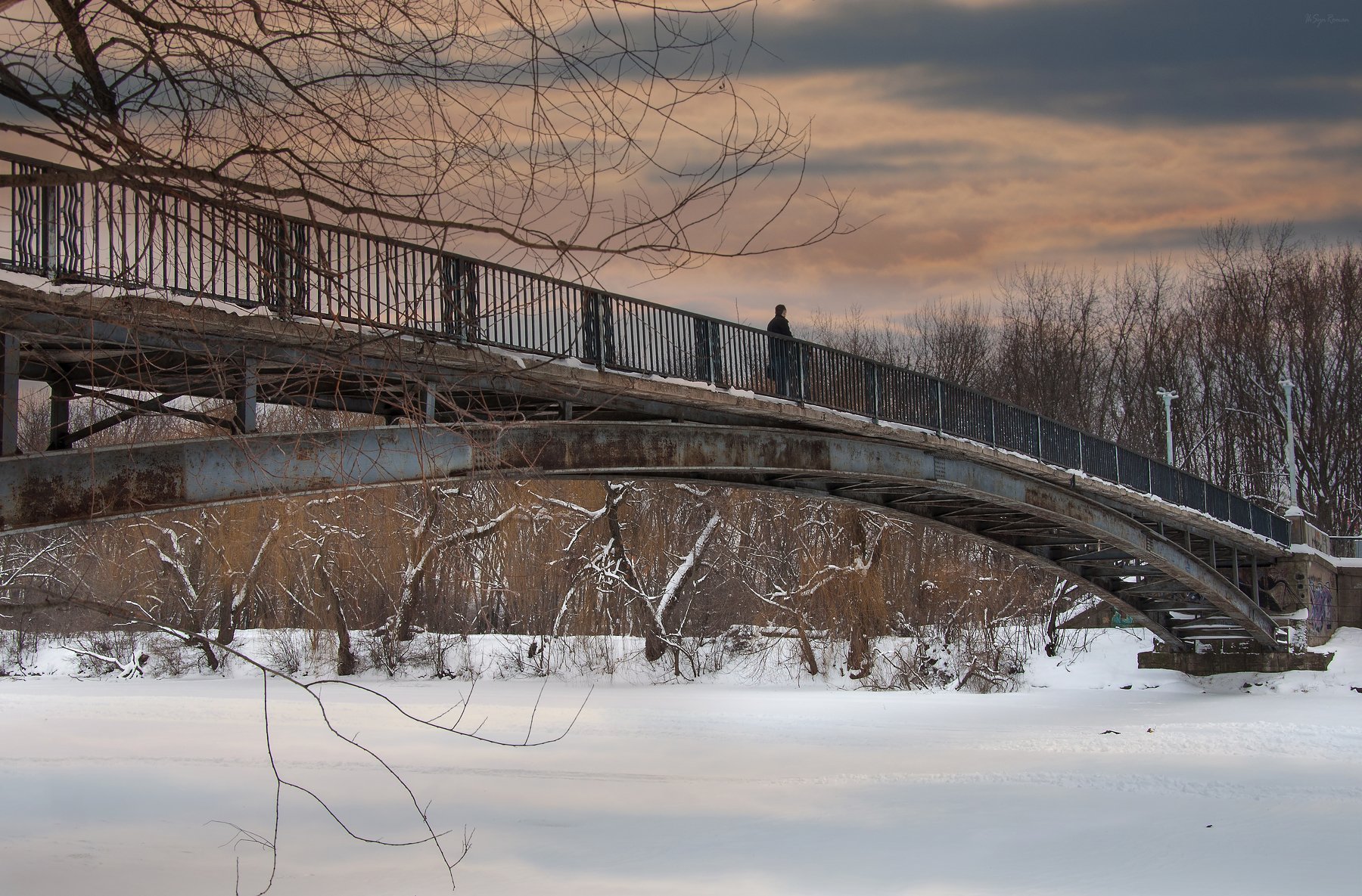 зима,мост,река, Roma  Chitinskiy