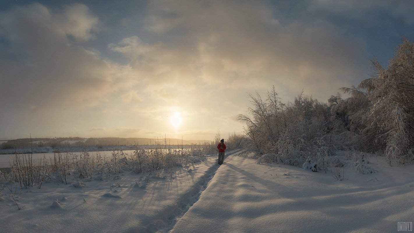 зима, закат, снег, облака,, Дмитрий Доронин