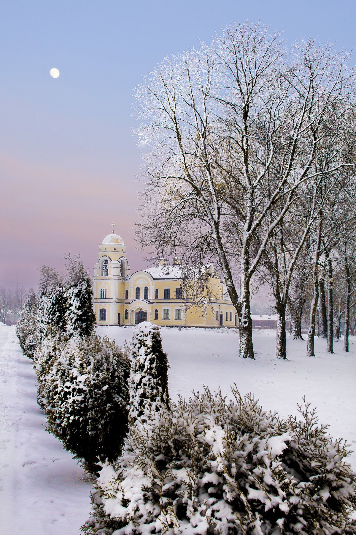 снег, зима, брест, крепость, мороз, церковь,утро,, Фото Брест
