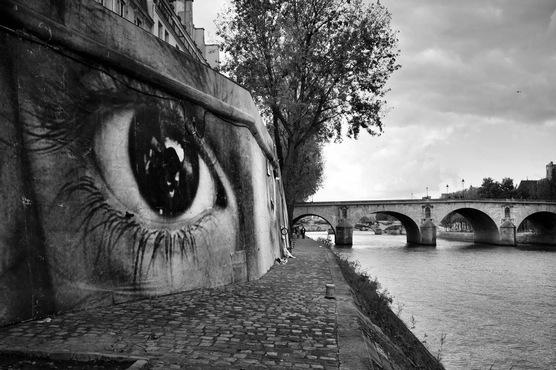 paris, street, city, seine, water, stone, eye, view, surreal, street art, bridge, Endegor