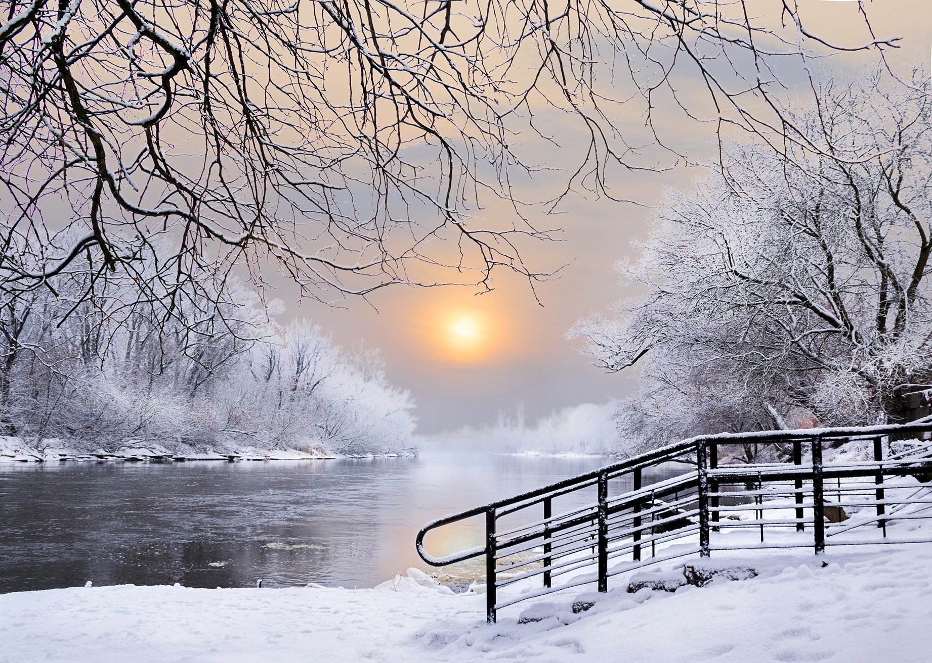 зима, река, снег, мороз, брест, крепость, буг, Фото Брест