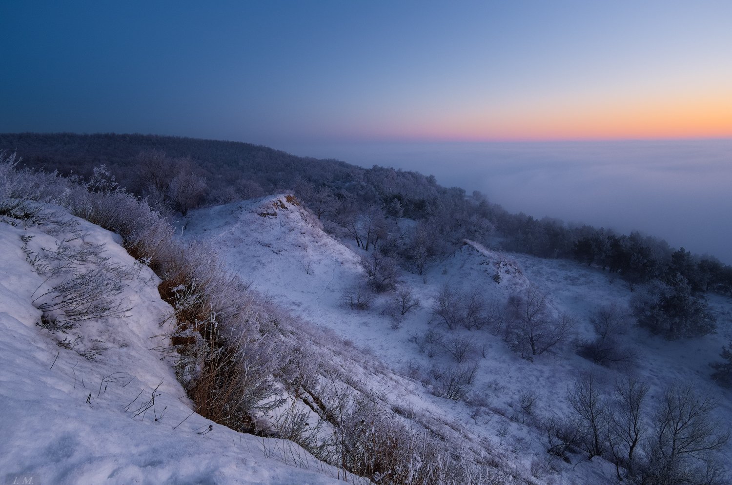туман, вечер, сумерки, зима, снег, иней, холмы, пейзаж, тишина, Ivan Maljarenko