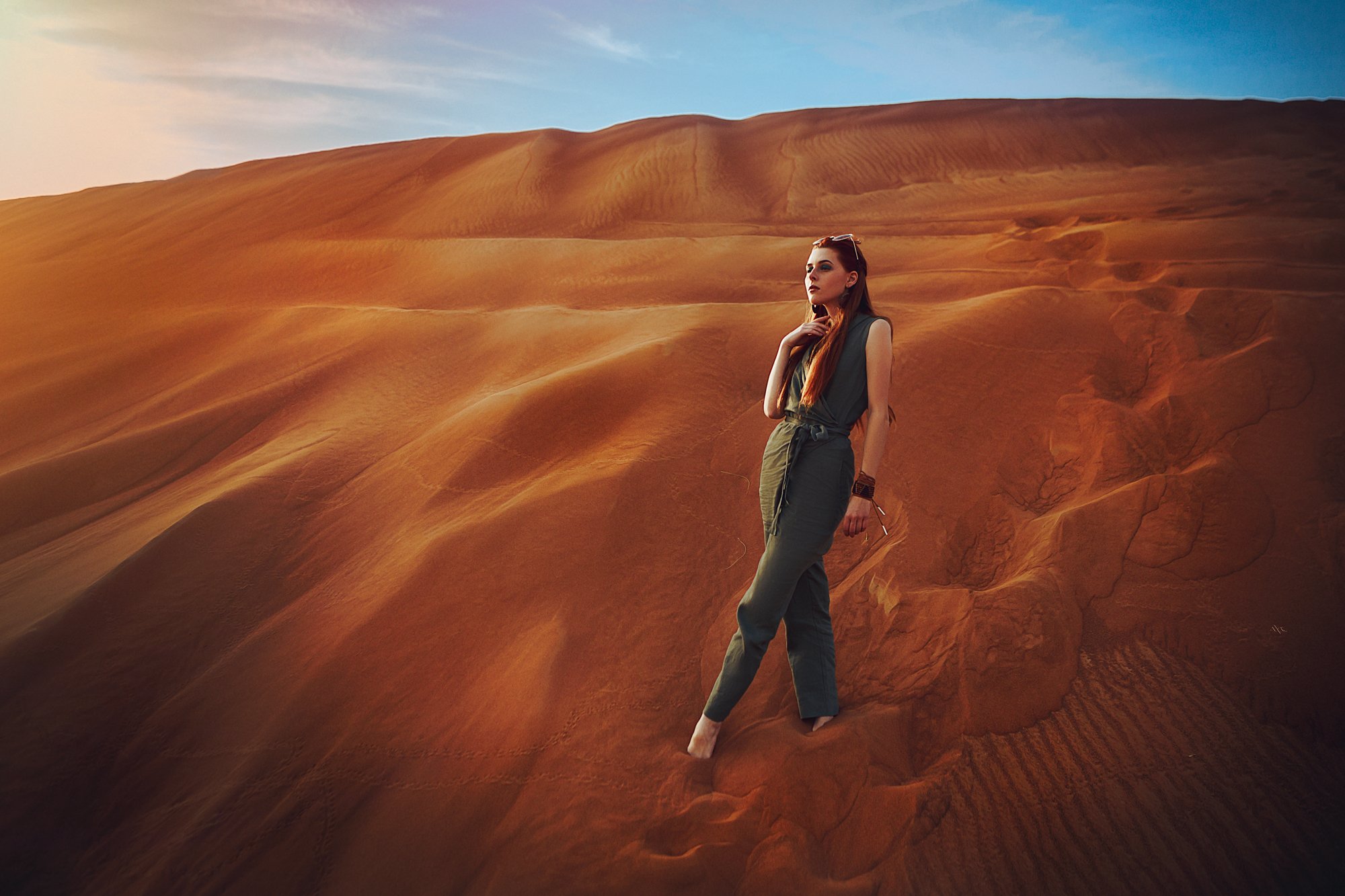 woman, fashion, dune, sand, sunset, colors, uae, Руслан Болгов (Axe)