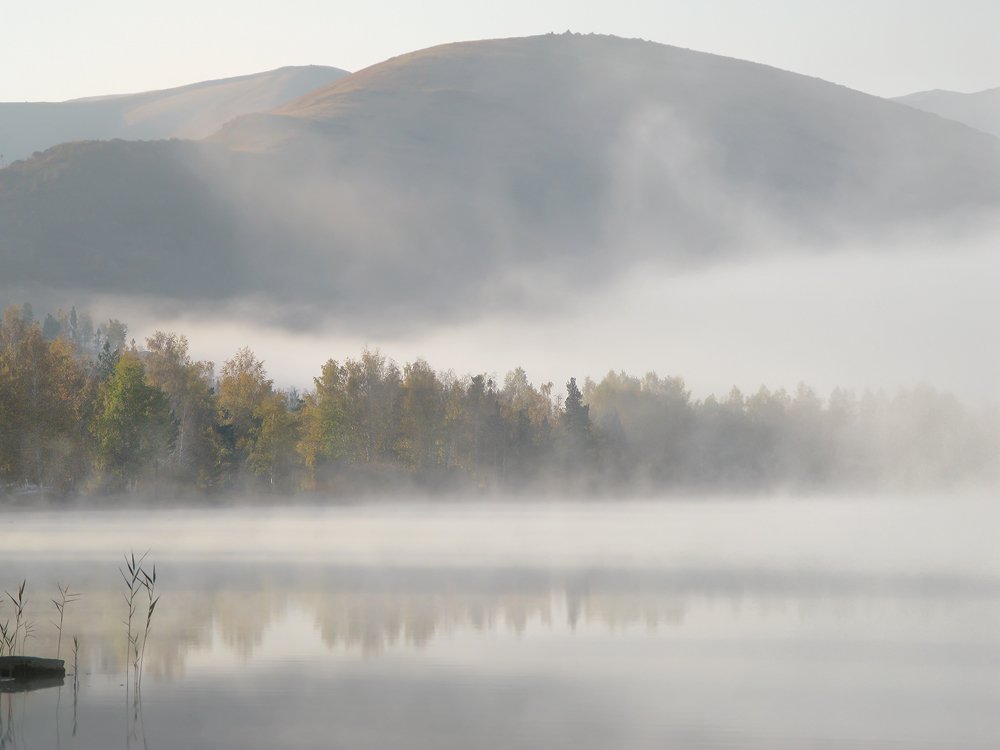 озеро, туман, горы, утро, Антонина