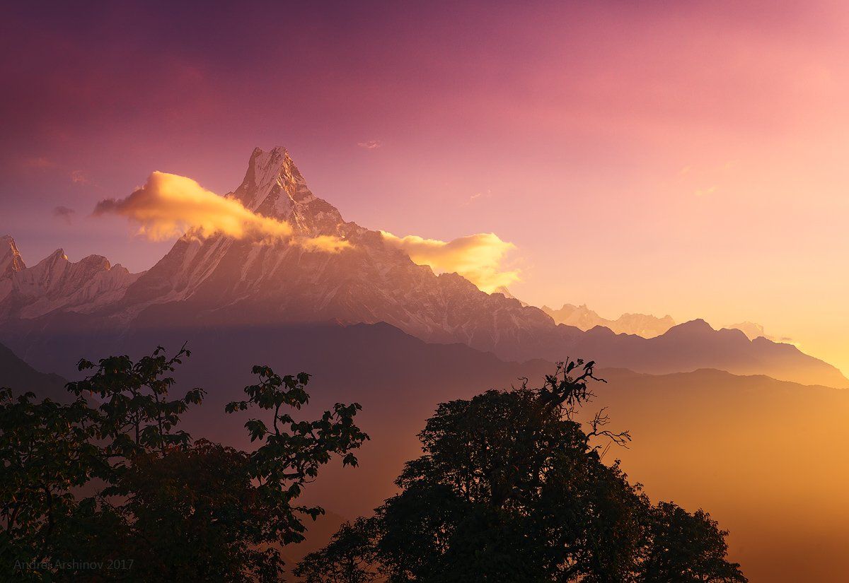 machapuchare, nepal, mountain, sunset, sunrise, landscape, nikon, geo, travel,, Soft Light