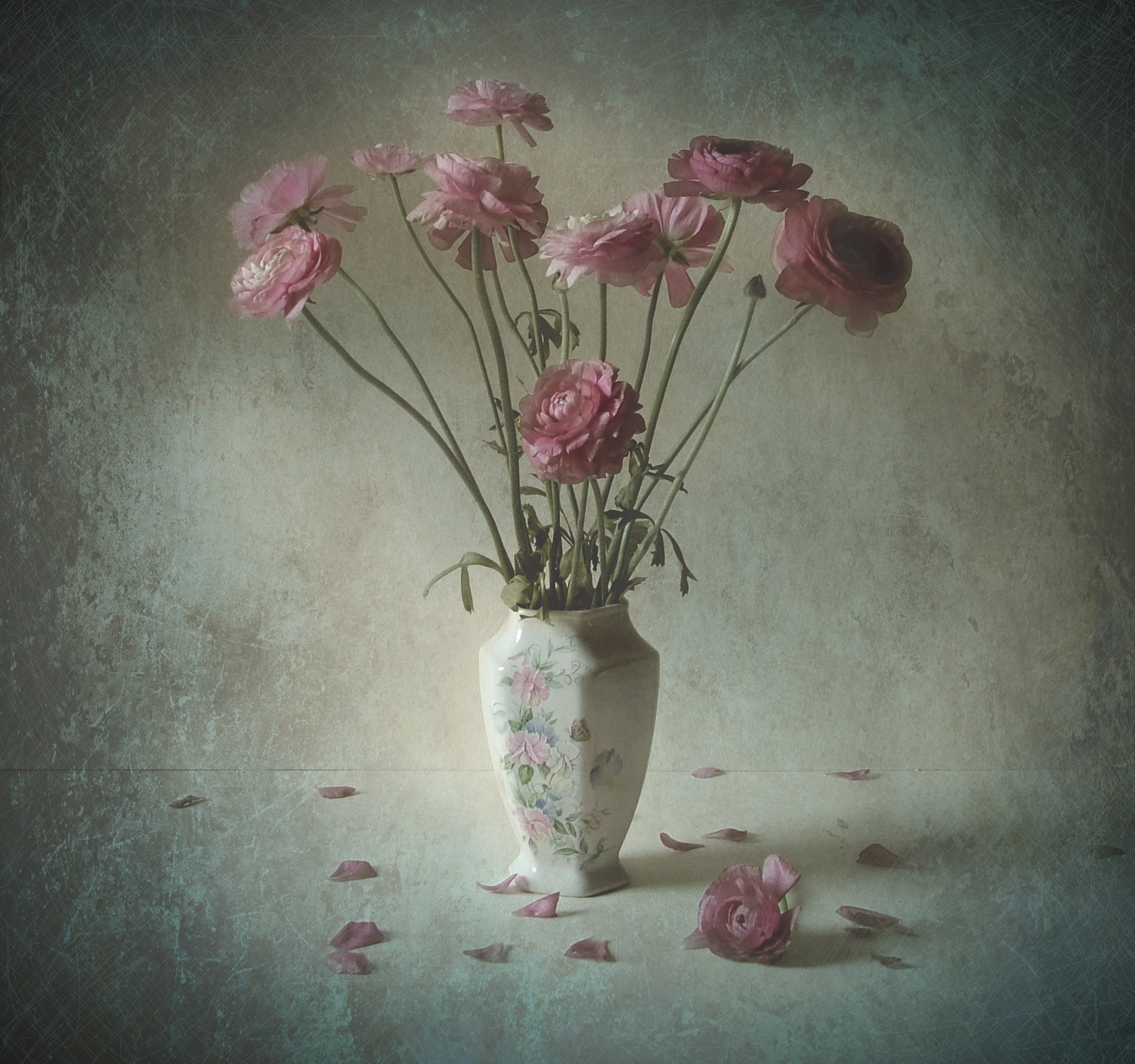 flowers, vase, pink, still life, texture, Andrei Blank