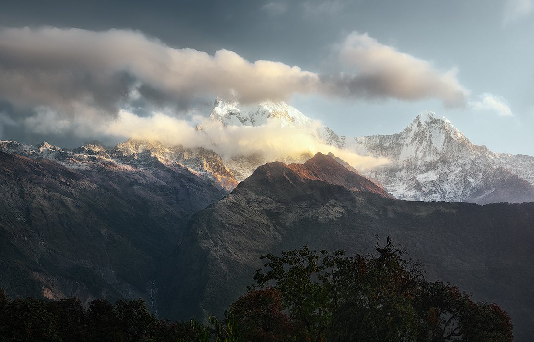 nepal, непал, горы, mountain; landscape; nature; sky; view; annapurna, dramatic, scenic; travel,, Soft Light