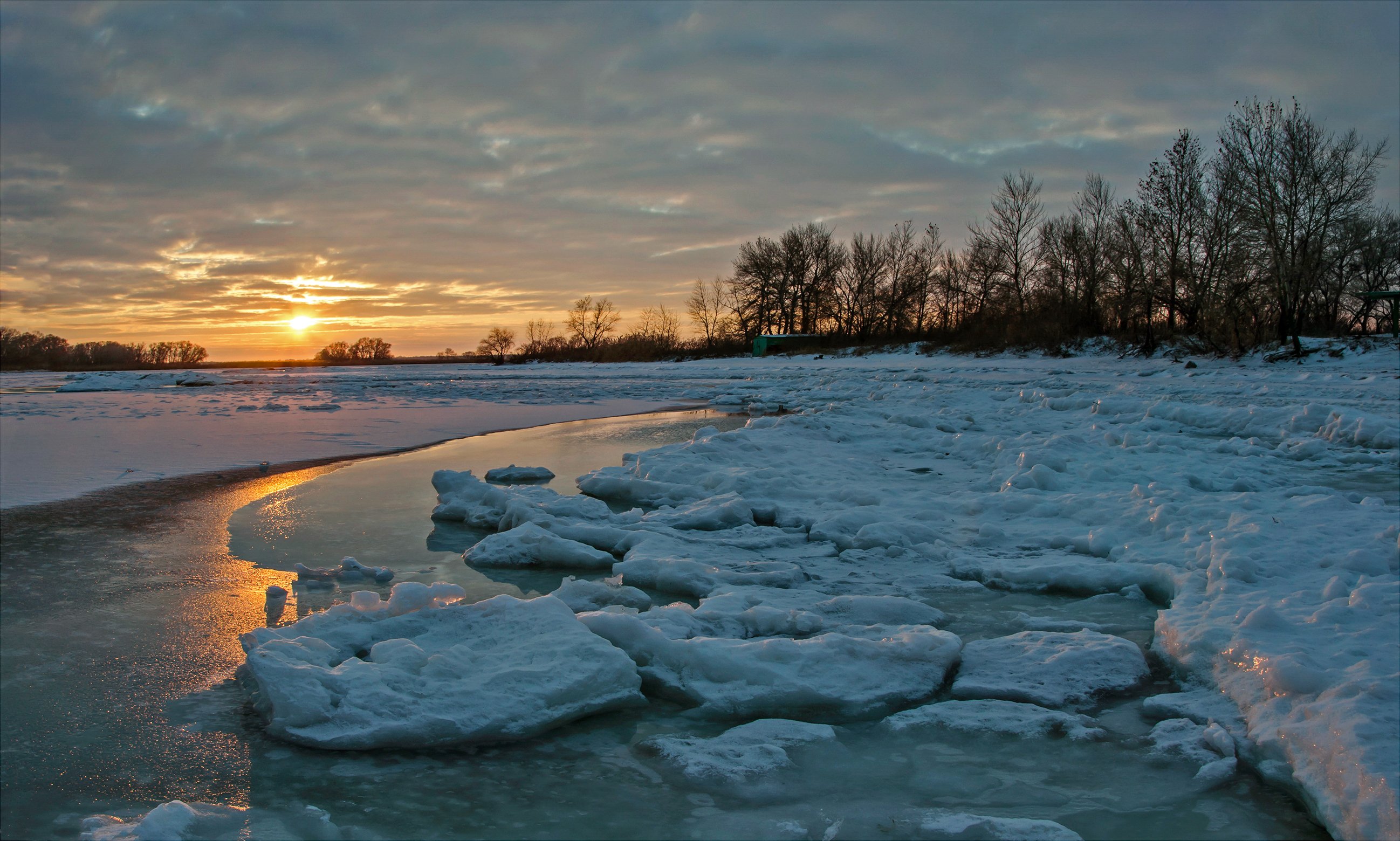 зима, утро, рассвет, река, лёд, Валерий Наумов