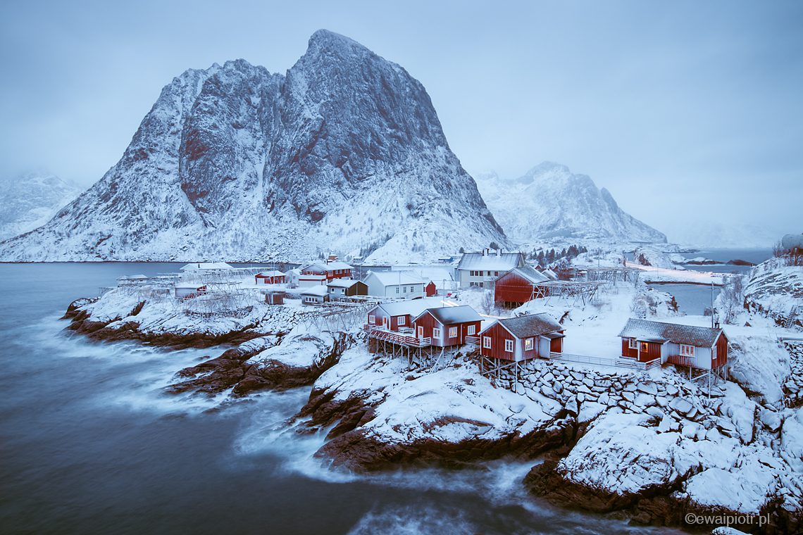 Norway, Lofoten, Hamnoy, snow, mountain, , Piotr Debek