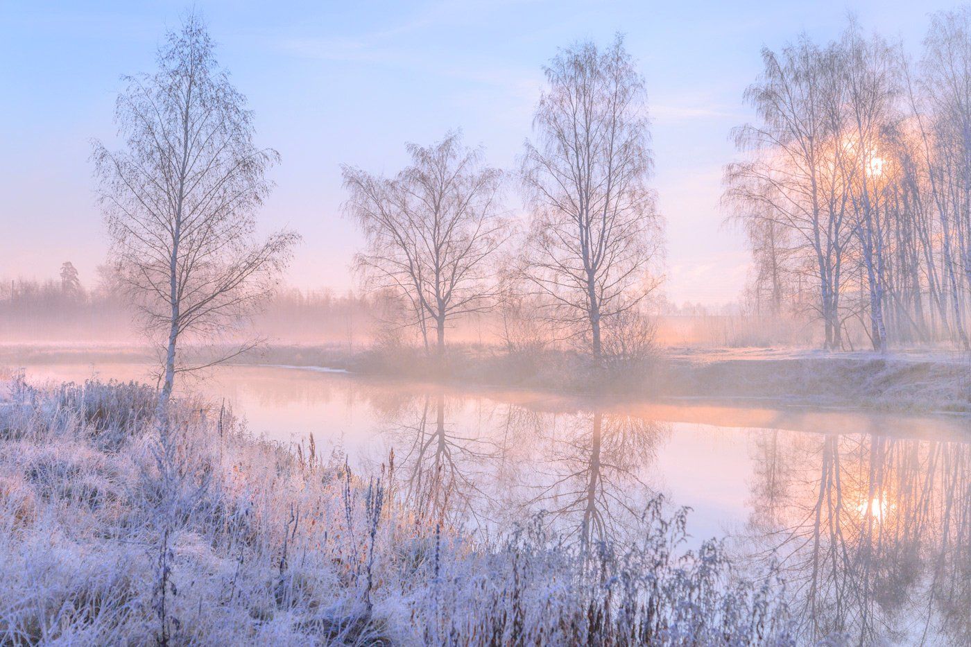 уча, река, утро, туман, солнце, зима, Виктор Климкин