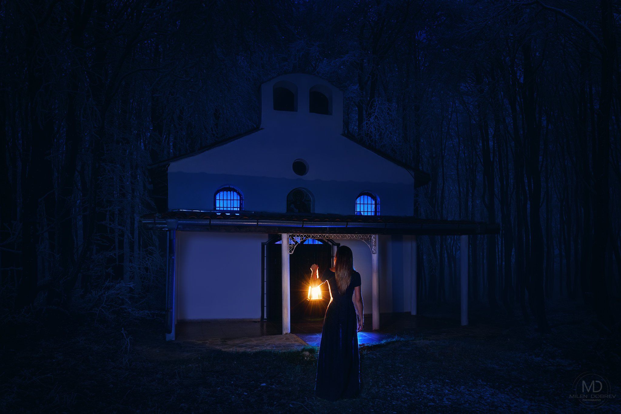 girl, beauty,dark, night, light, chapel, Милен Добрев