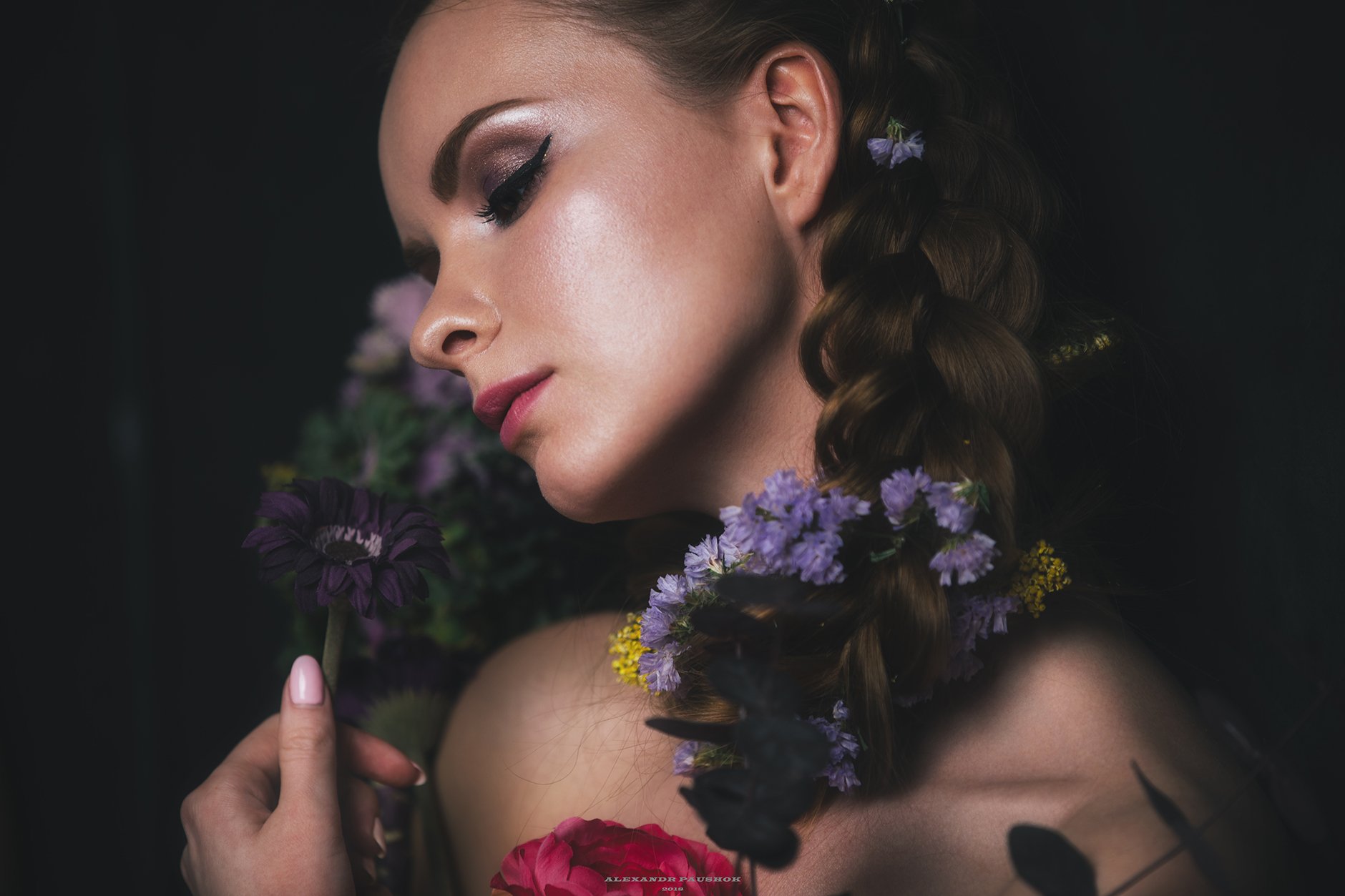 art, body, girl, skin, beauty, flowers, portrait, Paushok Alexander