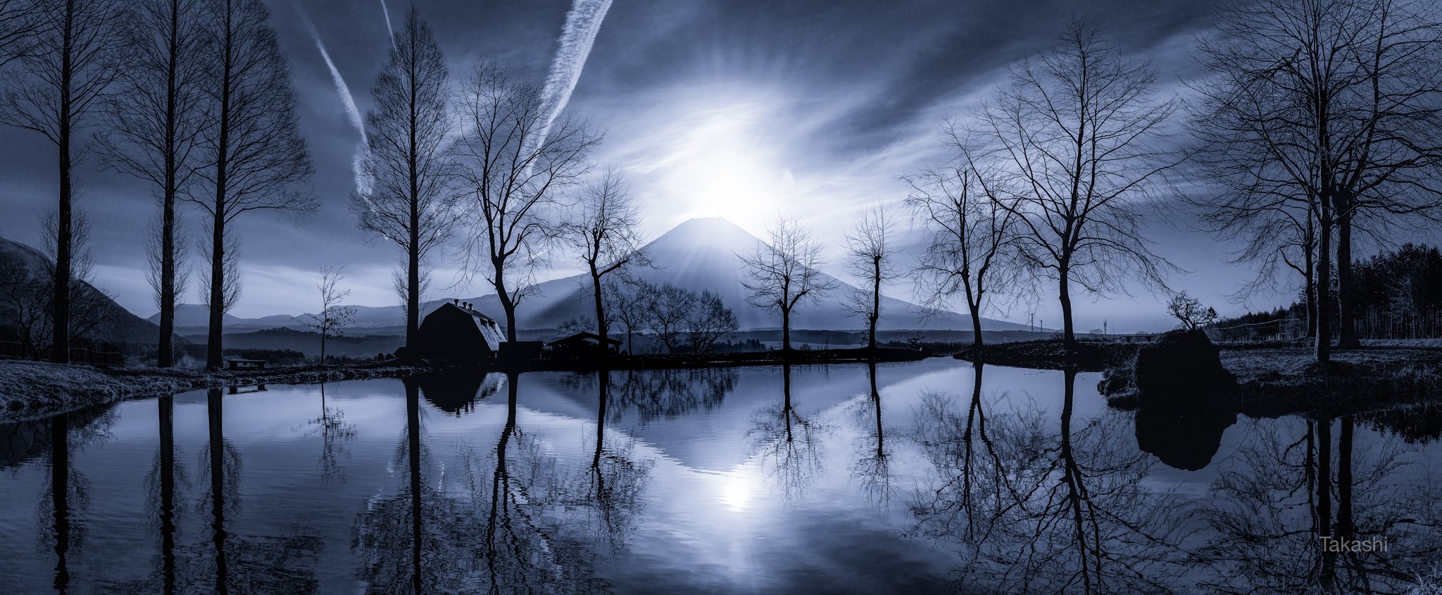 Fuji,Japan,mountain,trees,lake,water,reflection,sun,sunrise,amazing,fantastic,, Takashi