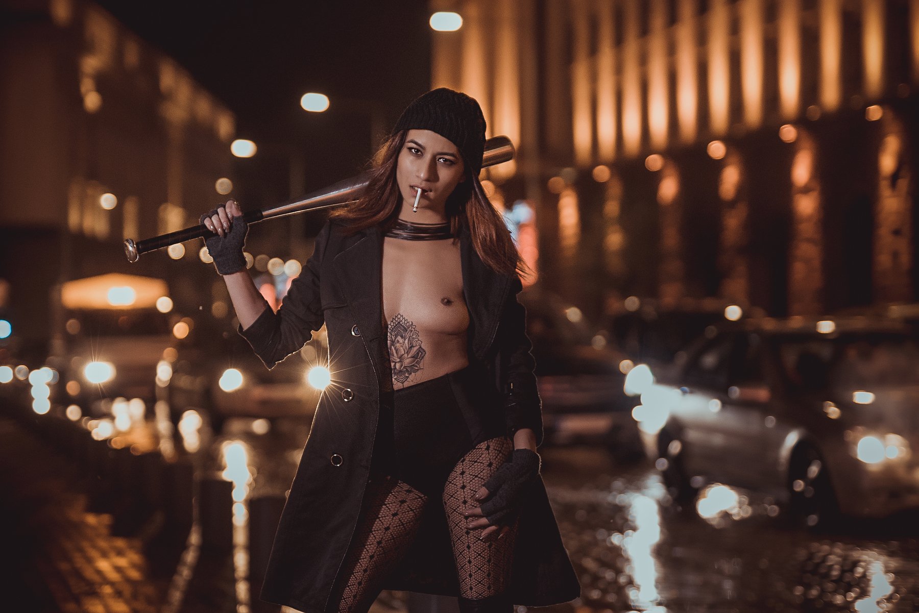 girl, night, urban, sexy, naked, tattoo, riot, bad, Atanas Petkov