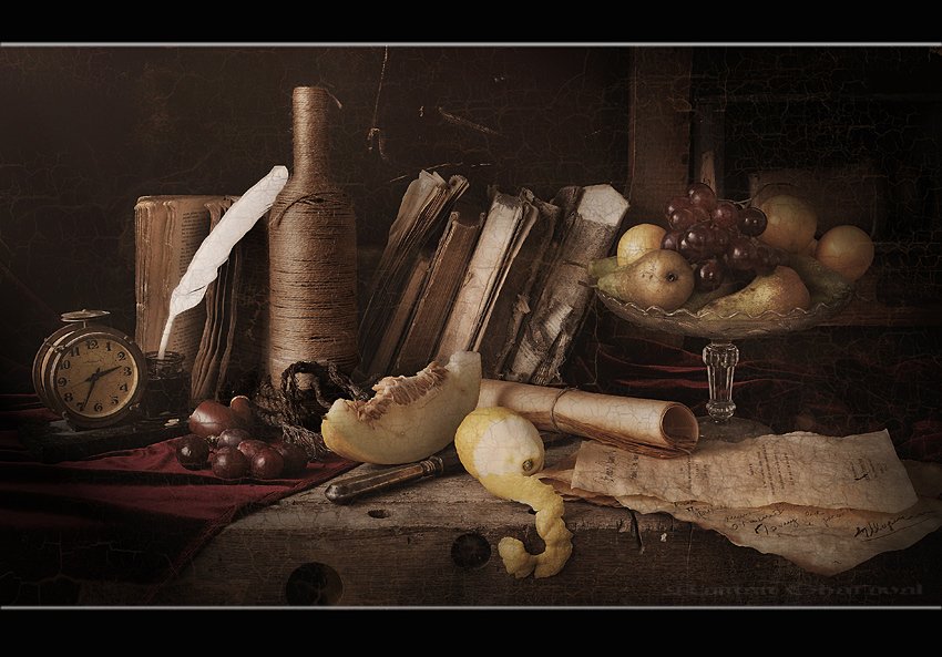натюрморт, still life, лимон, виноград, книга,, Роман