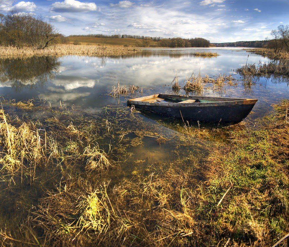 лодка, озеро, облака, берег, Dmitry Apalikov