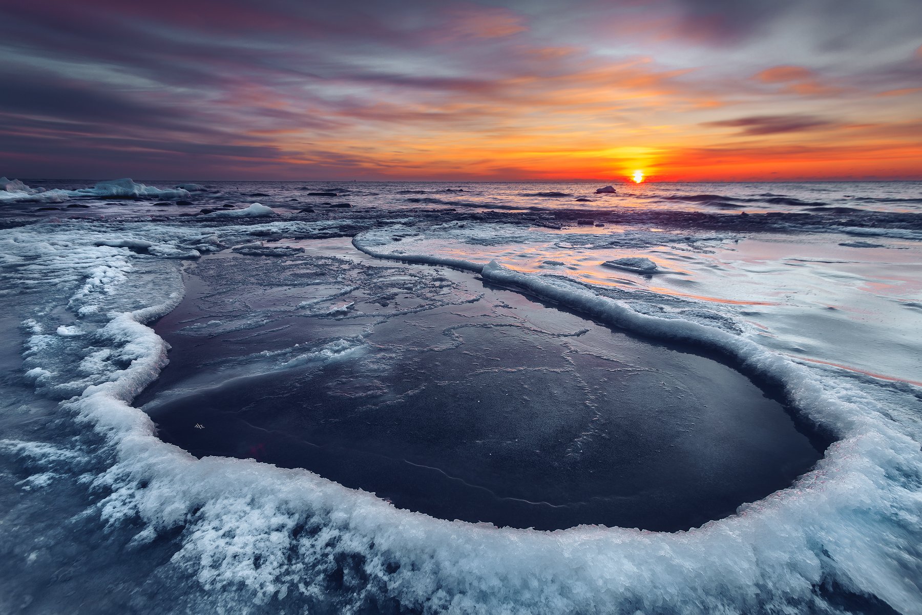 seascape, winter, baltic sea, sunset, ice, colors, Руслан Болгов (Axe)