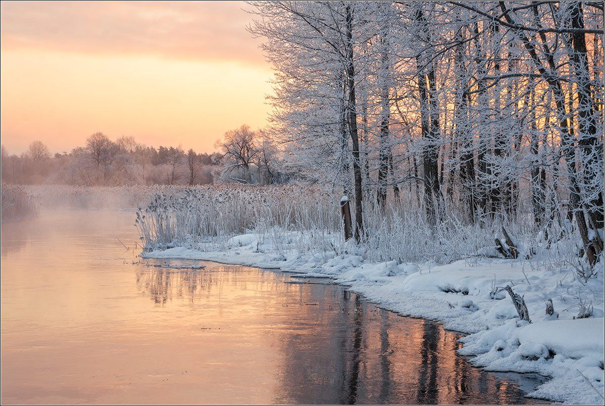 утро, рассвет, река, зима, беларусь, Andrew Kuzmin