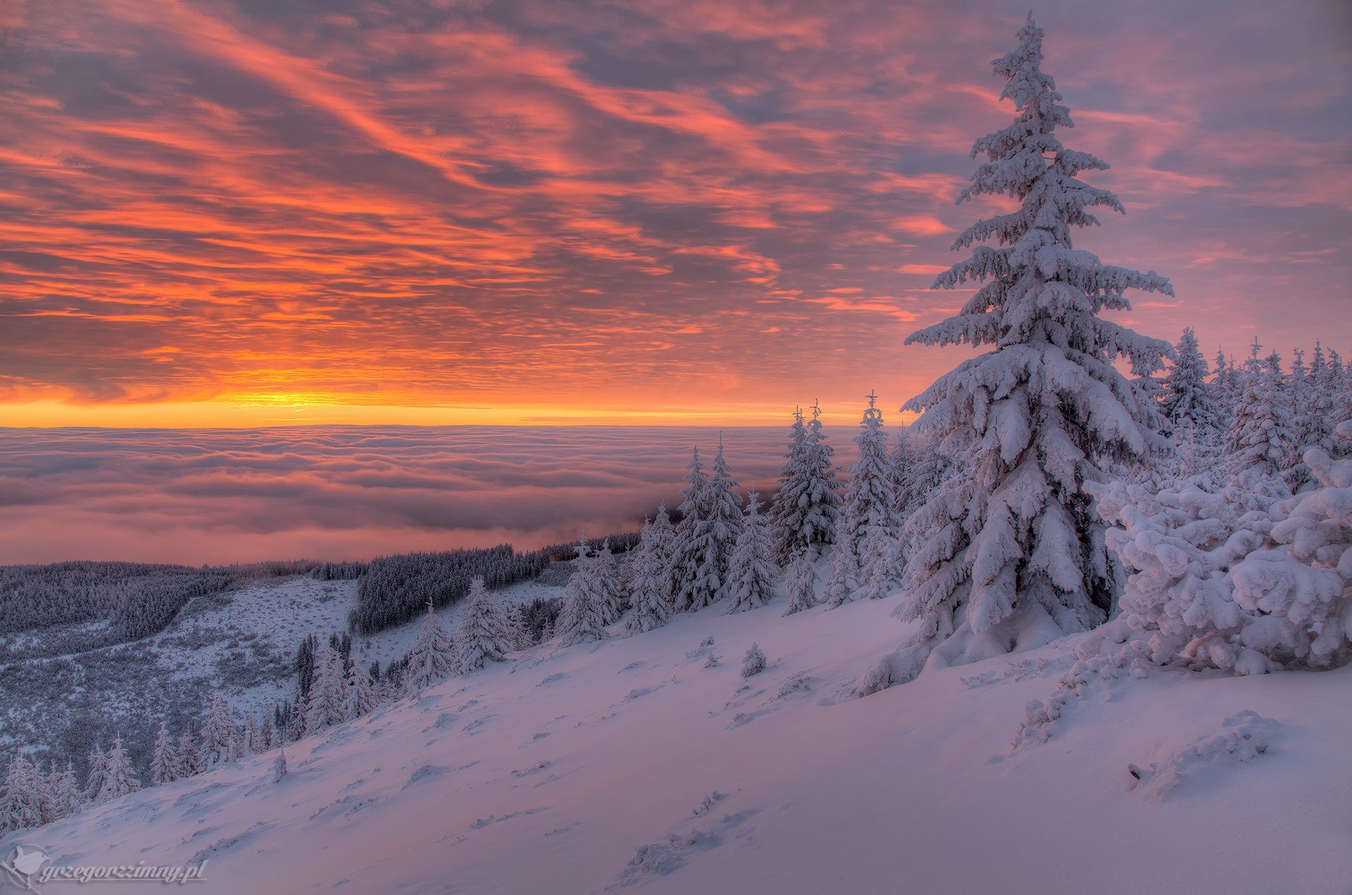 giant, mountains, sunrise, clouds, Grzegorz Zimny
