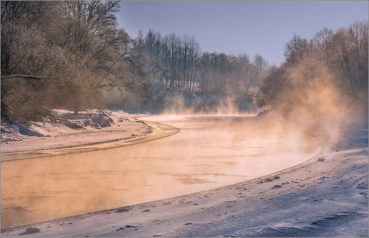 утро, рассвет, река, зима, беларусь, Andrew Kuzmin