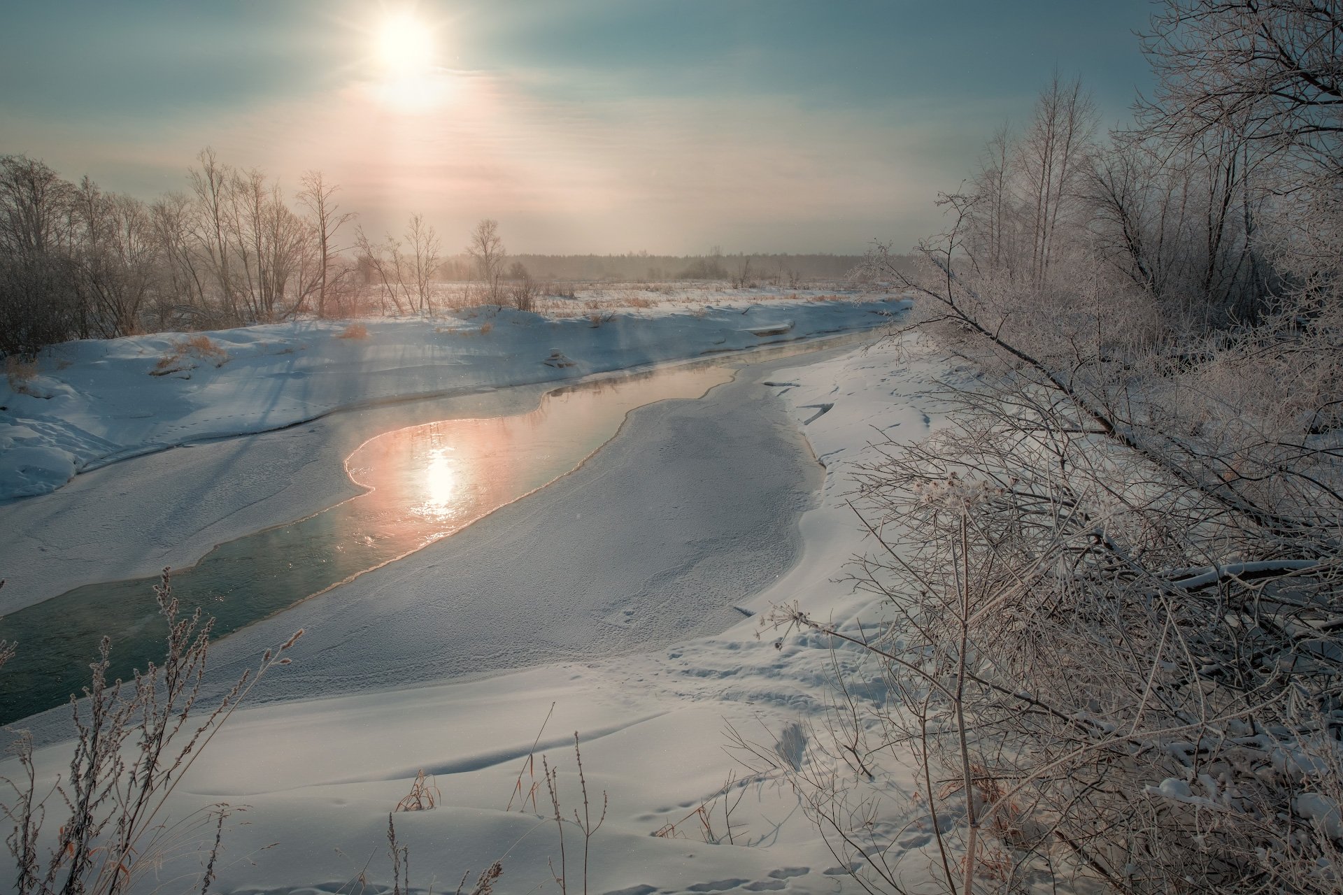 пейзаж, зима, река, лед, снег, утро, рассвет, восход, мороз, холод, усолка, пермь, пермский край, Андрей Чиж