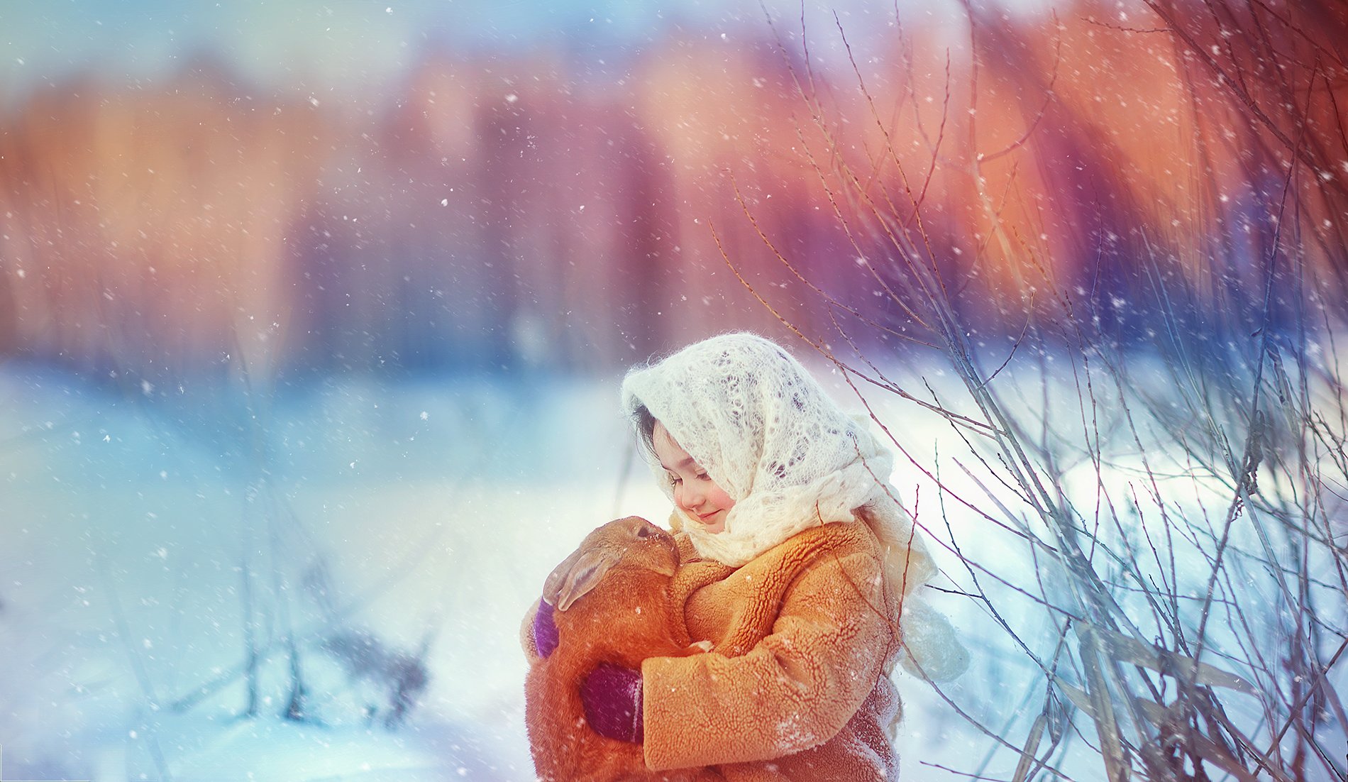 дети, семьям, малыши, любовь, зима, зайка, кролик, мороз, снег, Елена Горячева