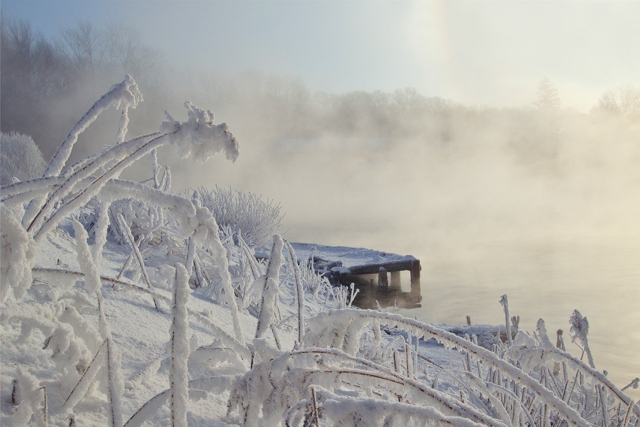 зима, утро, снег, иней, мостик, пейзаж, Михаил Агеев