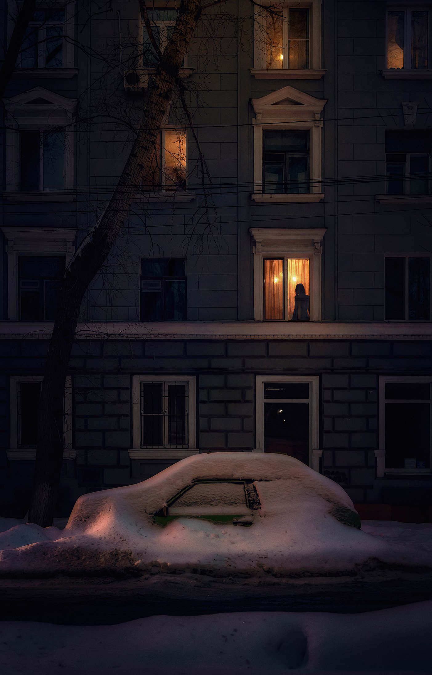 город, ночь, снег, зима, улица, Алексей Ермаков