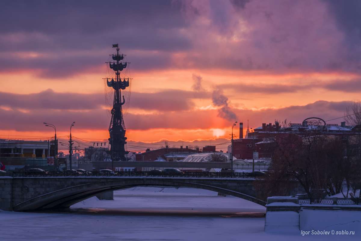 Москва, зима, памятник, Петр I, Moscow, winter, monument, Peter I, Соболев Игорь
