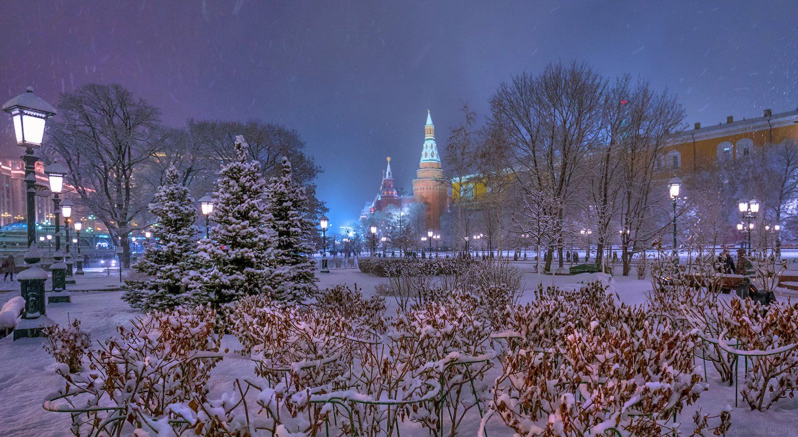 москва, кремль, сад, башня, снег, вечер, москва, Виктор Климкин