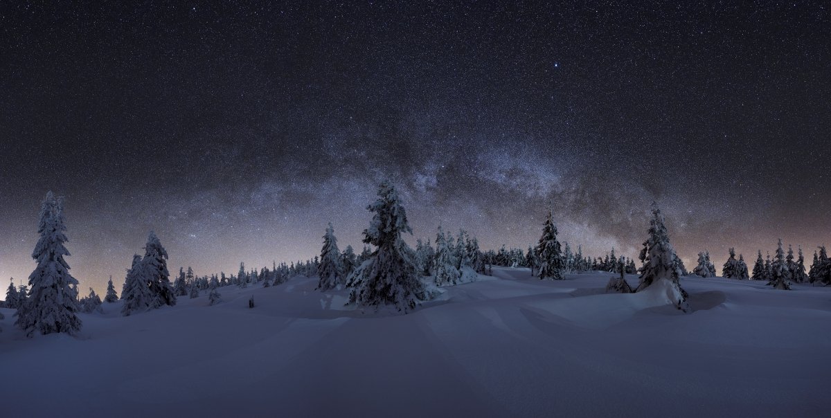 panorama, milkyway, stars, frozen, blue, galaxy, landscape, night, Jakub Müller