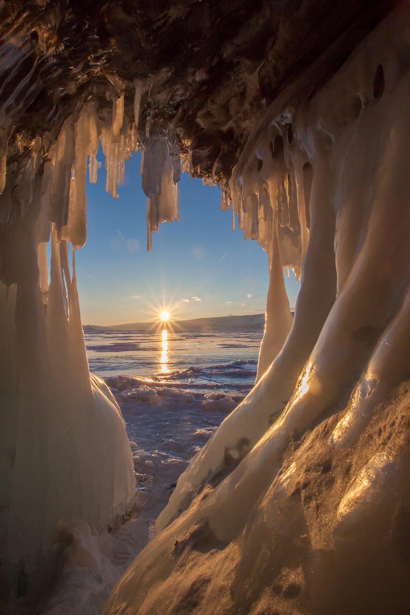 Байкал, лед, солнце, грот, пещера, сосульки, зима, Сергей Козинцев