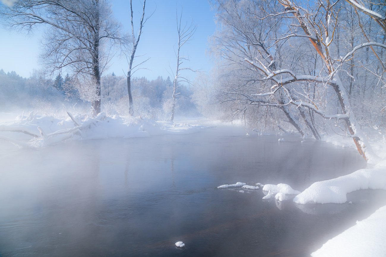 утро, солнце, зима, река, туман, Виктор Климкин