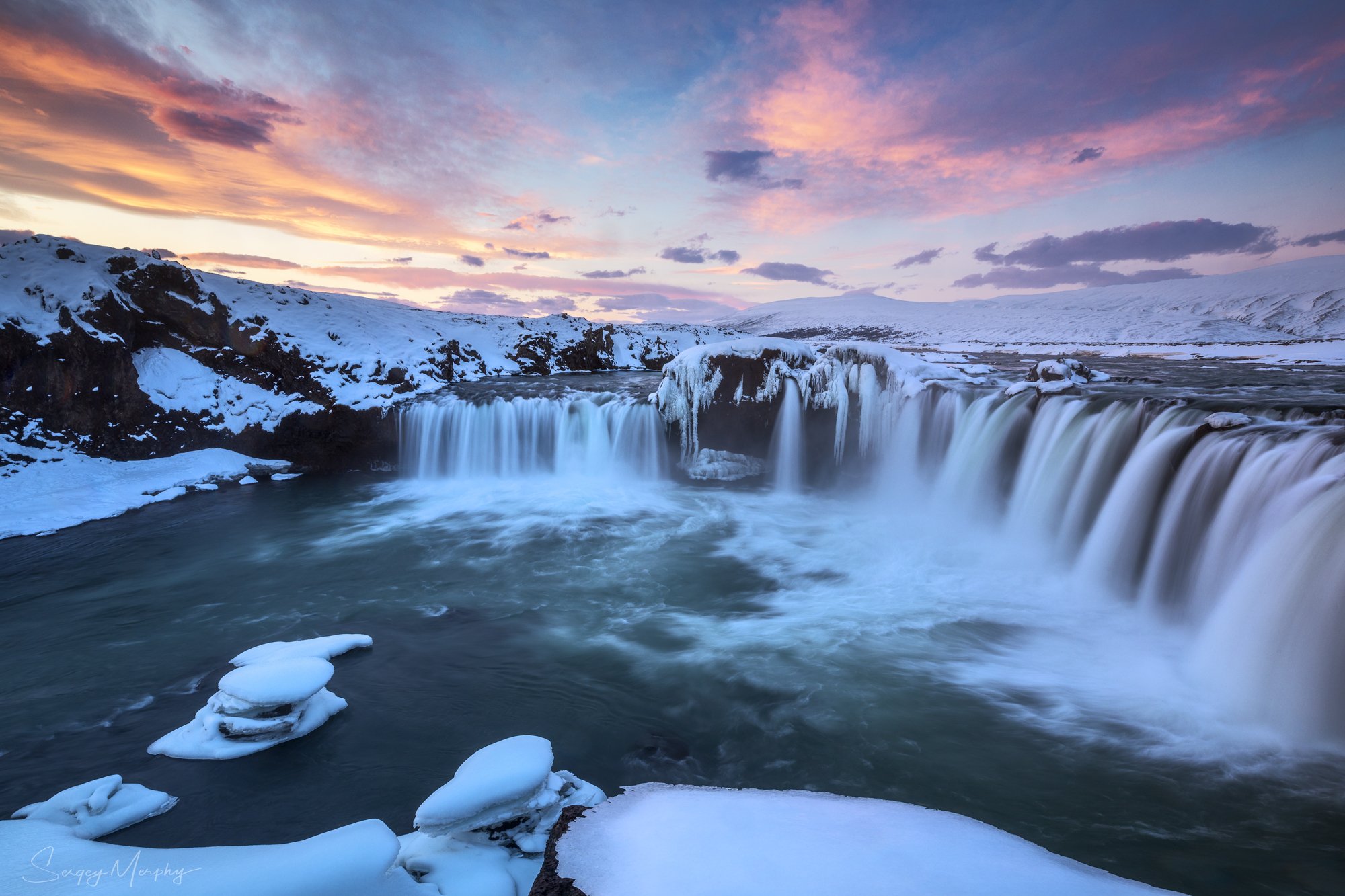 sunrise godafoss waterfall iceland, Sergey Merphy