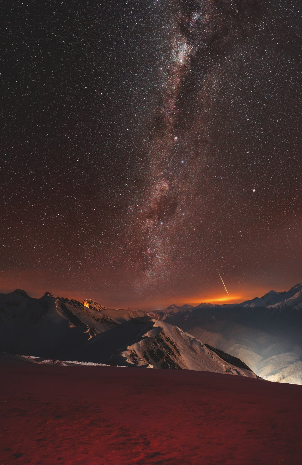 Астрофотография, ночное небо, падающая звезда, ночное небо, пейзаж, Оксана Сироткина