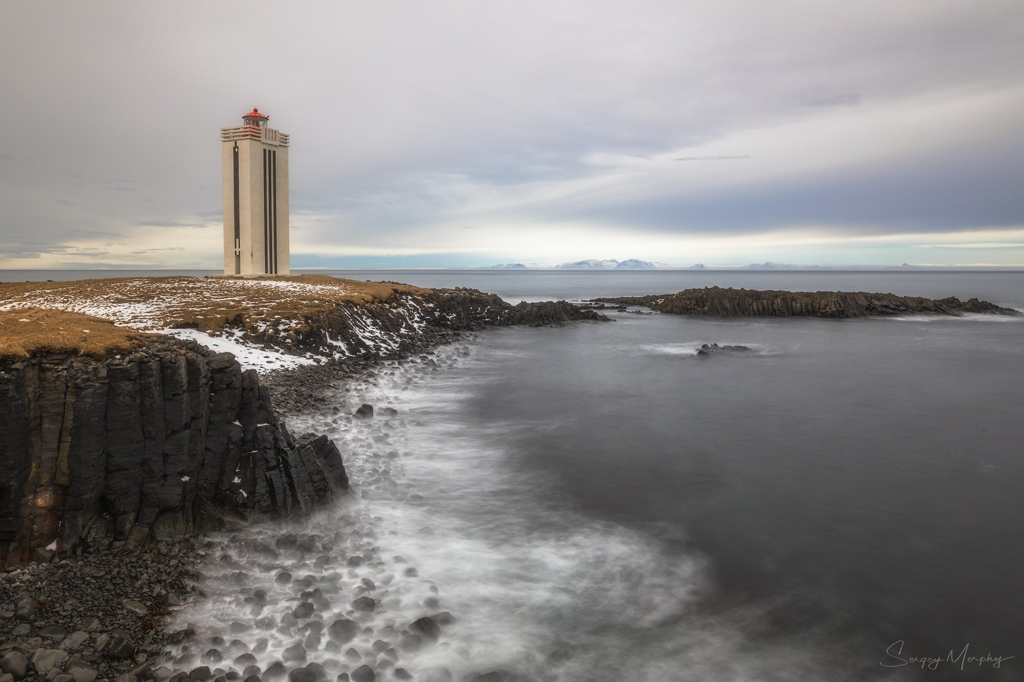kalfshamarsviti lighthouse basalt rocks, Sergey Merphy
