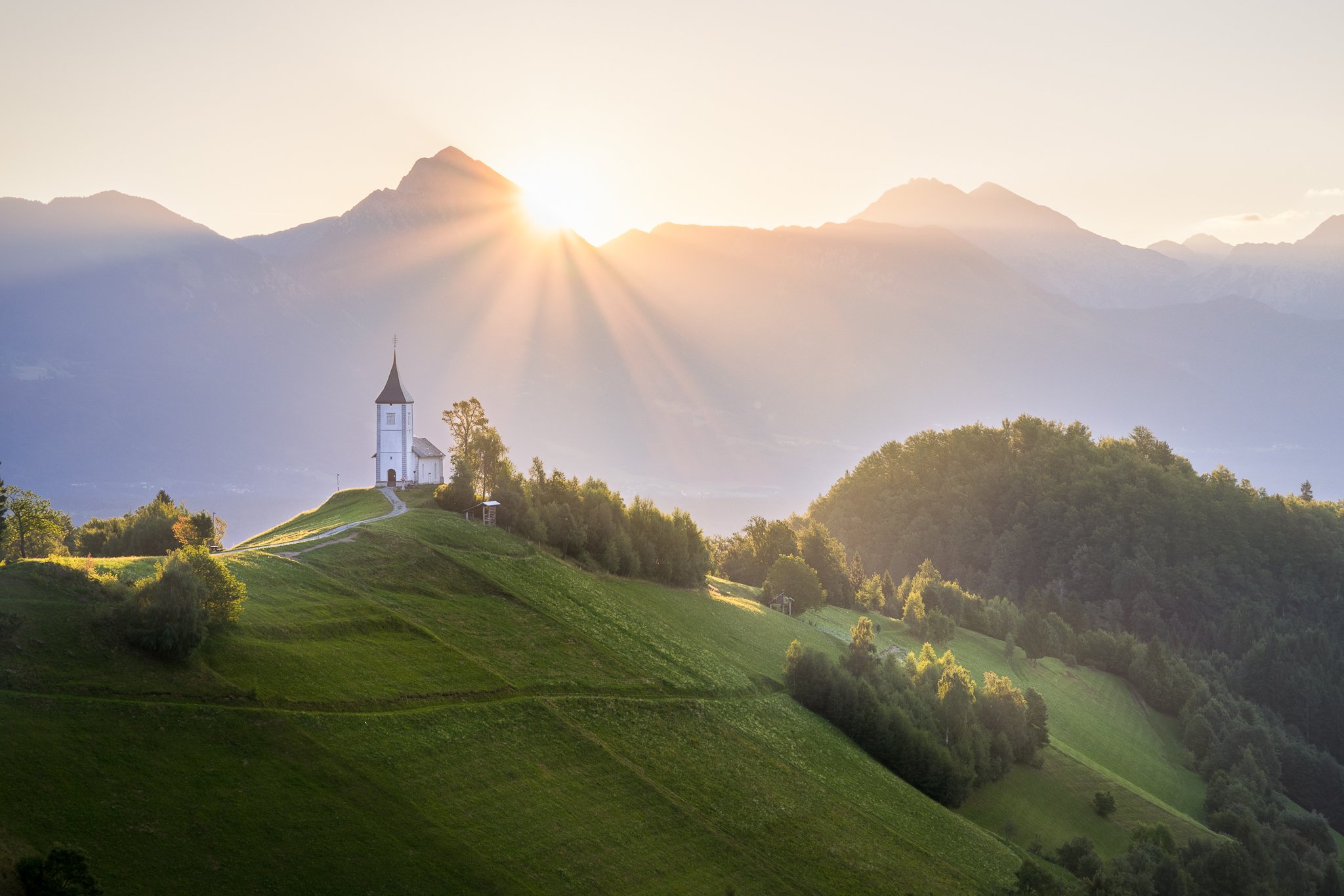 #eurotrip #adventure #travel #slovenia #trip #sunrise #church #alps #mountains #green #wake up #journey #summer, Mая Врънгова