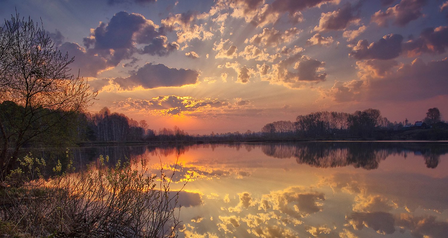 весна, утро, рассвет, озеро, облака, отражение, Валерий Чичкин