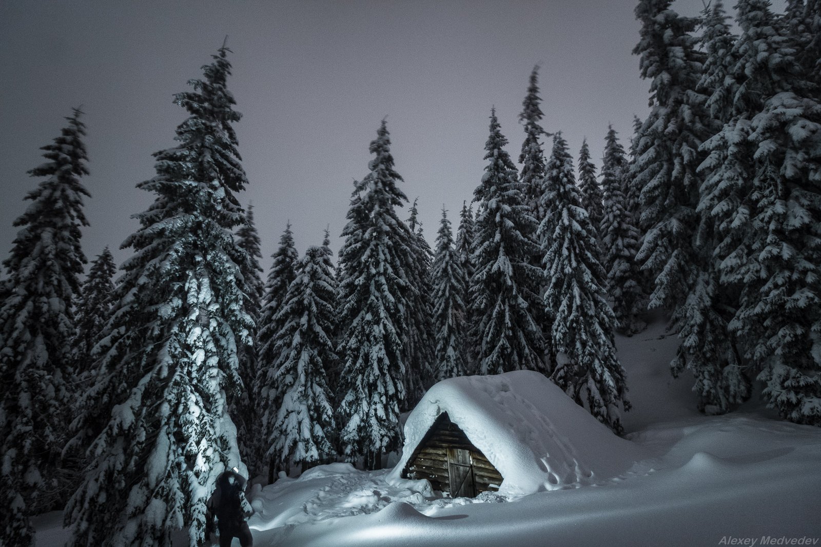 winter, cold, hut, house, forest, carpathains., Алексей Медведев