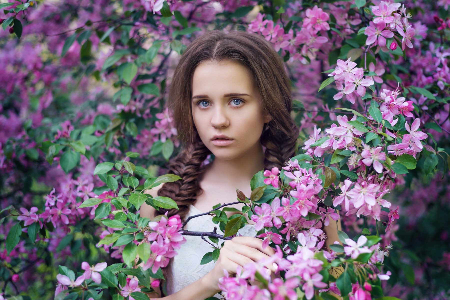 девушка, портрет, весна, цветение, яблони, Анастасия Добровольская