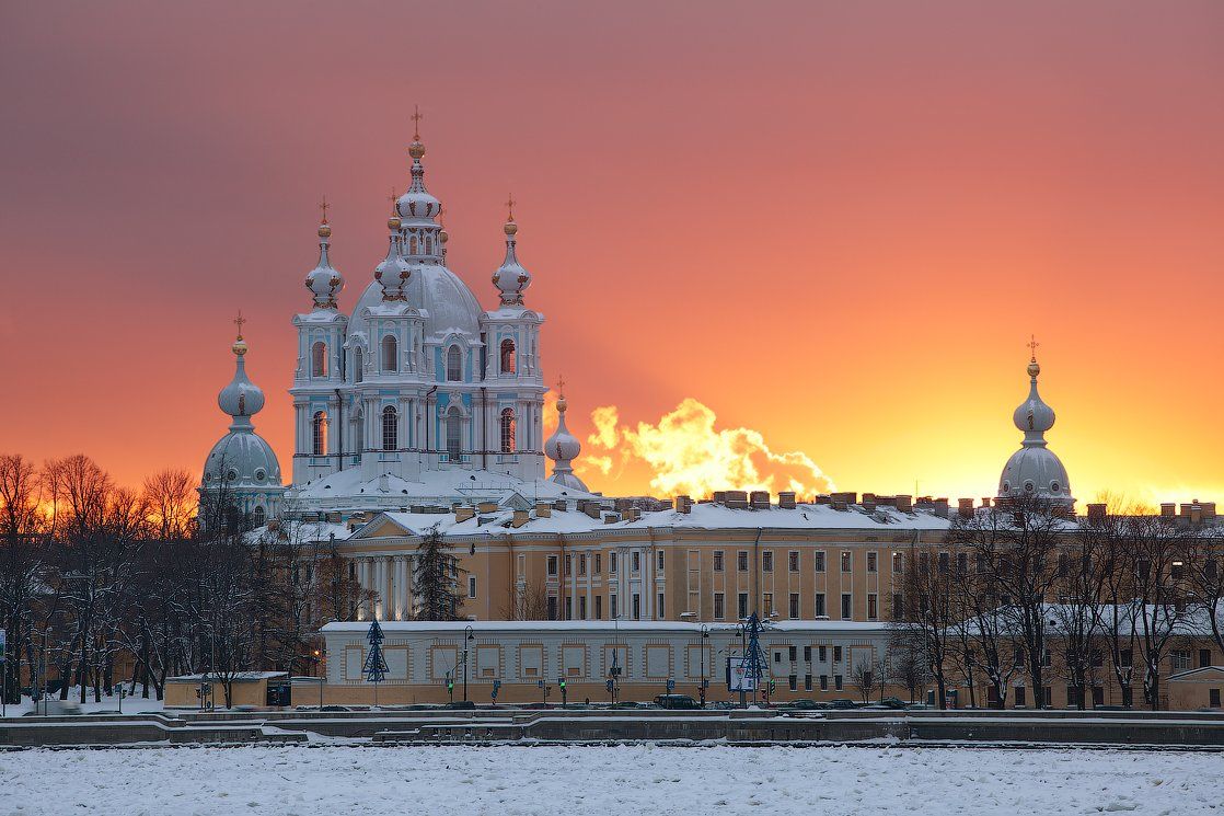 санкт-петербург, зима, смольный, собор, закат, Alex Darkside