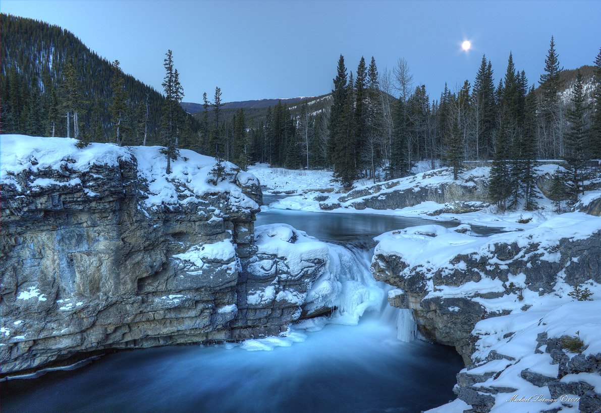 mountains, moon, sunrise, Michael Latman