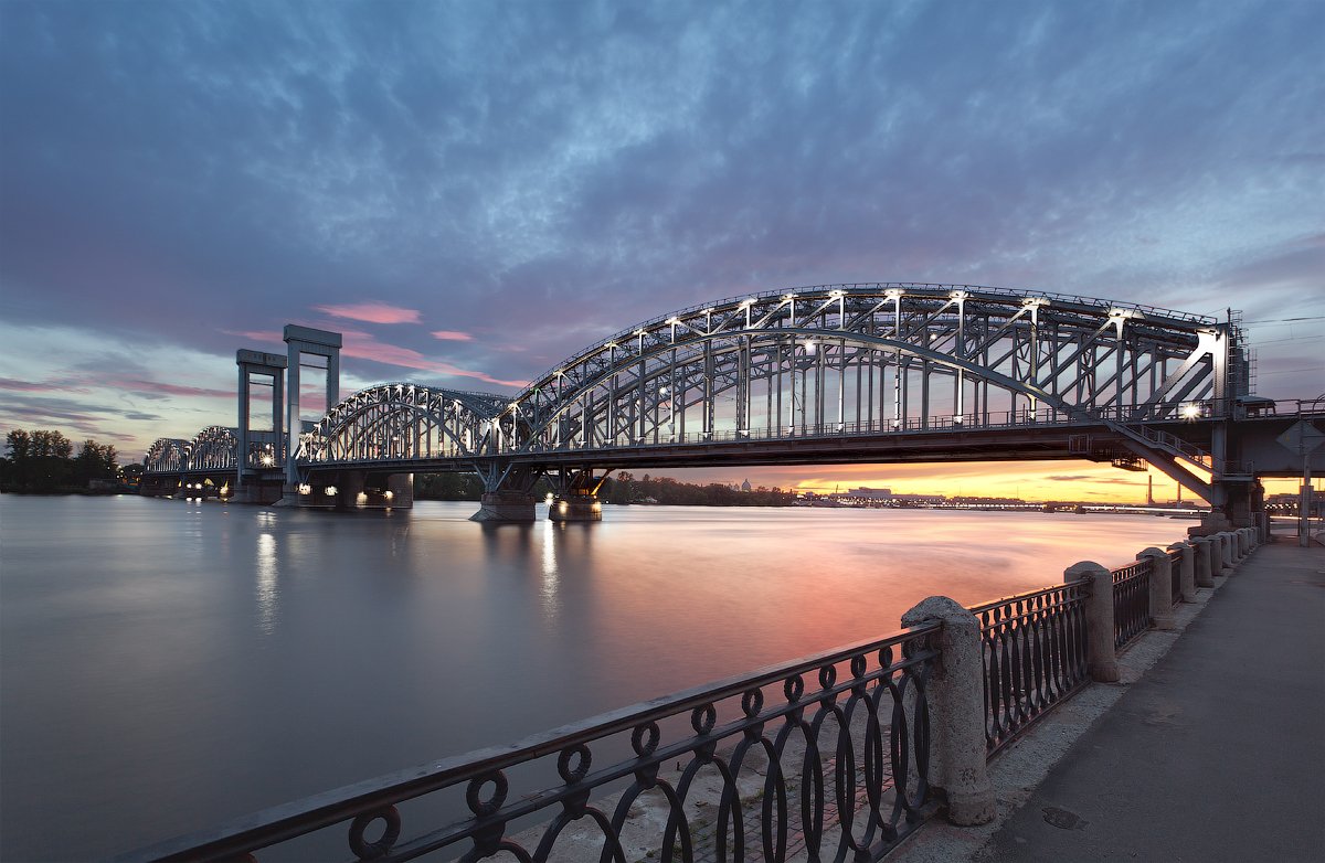 санкт-петербург, нева, финляндский, мост, закат, Alex Darkside