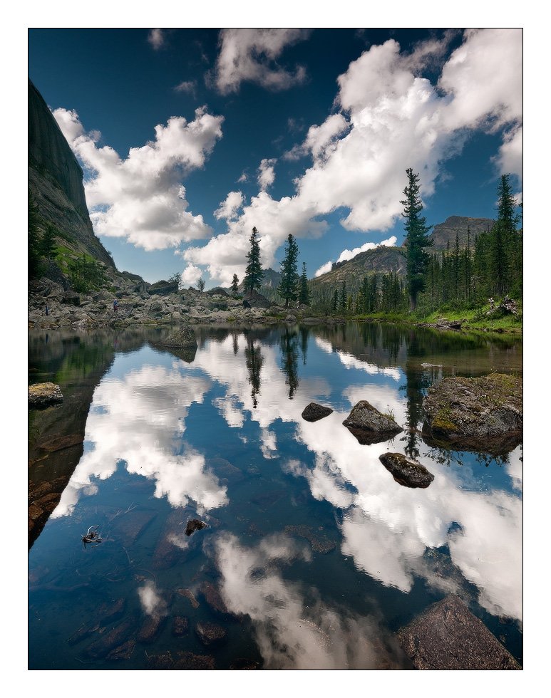 саяны, ергаки, озеро, горы, облака, отражение, Александр Ермолицкий