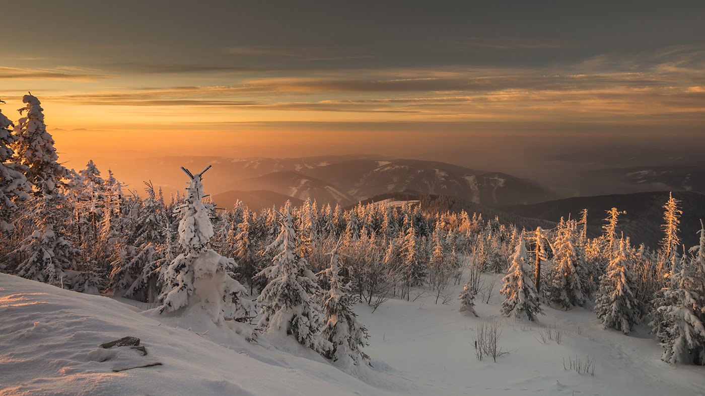 mountain, sunset, winter, snow, cold,, Adam Fichna